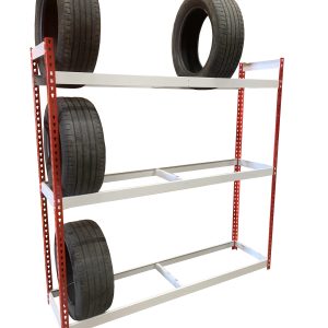 Tyre racking with rows of stored tyres